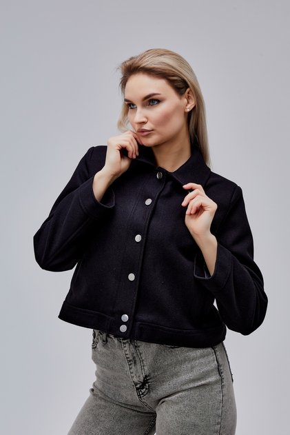 Amelie Black Regular Cashmere Jacket with Snap Closure