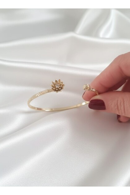 Gold Color Adjustable Tattoo Cuff Birth Month Flower Bracelet (November)