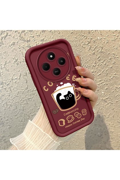Xiaomi Redmi 14C Compatible Silicone Material Shockproof Simple Burgundy Color Case