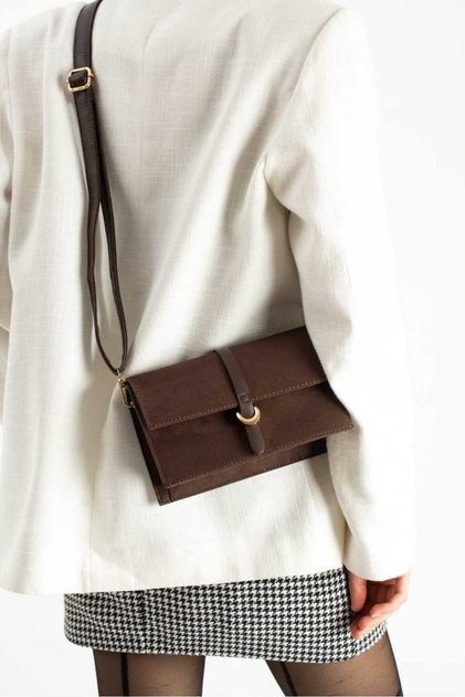 Women's Belt Detail Suede Long Strap Shoulder Bag Brown