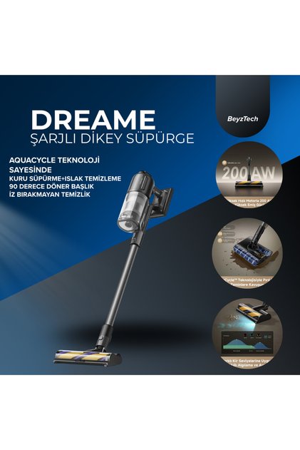 AquaCycle™ Islak & Kuru Temizlik | Yüksek Emiş Gücü | LED Başlıklı | Şarjlı Dikey Süpürge