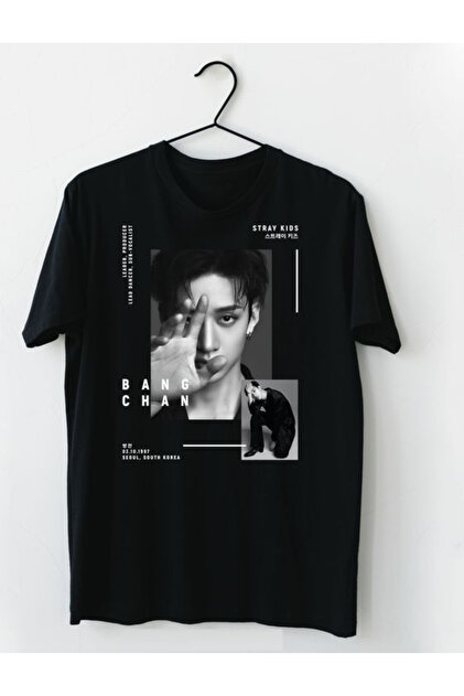 barsdepo BANG CHAN STRAY KIDS Baskılı Tişört, Oversize Unisex