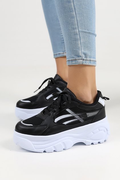 Women's Black Sneaker - Stylish Casual Sports Shoes with High White Sole