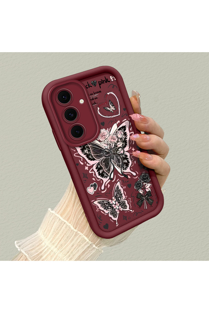 Samsung Galaxy S24 Fe Compatible Silicone Material Shockproof Simple Burgundy Phone Case