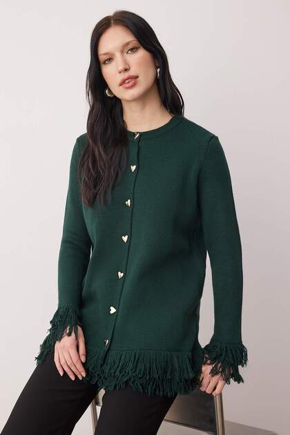 Petrol Tassel Heart Button Detailed Knitwear Cardigan Tctaw26Th00020