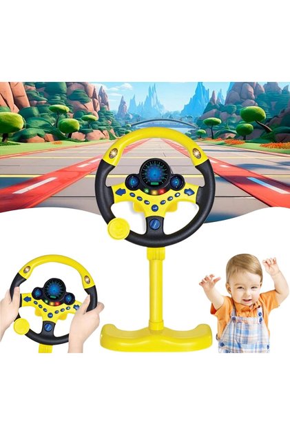 Детски симулатор на волан Kids Driving PRO със светлини, звуци, 360° въртене, бутони за стоп/аварийно движение