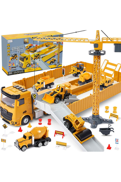 Set inginerie utilaje construcții bebeLOGIC ™ 42 de accesorii, Camion de transport, Macara, Buldozer, ..