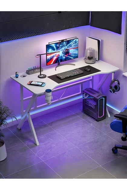 K-Shape Gaming Desk, with Headphone Hook & Cup Holder, Sturdy Metal Frame Computer Desk, Study Desk