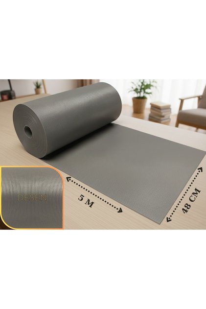 48 Cm X 5 Metre Açık Gri Çizgi Desenli Suni Deri, Çekmece içi Kaydırmaz Halı, Raf Örtüsü