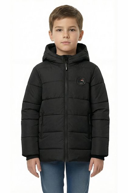 Boy's Windproof Thick Eylaf Padded Black Hooded Jacket