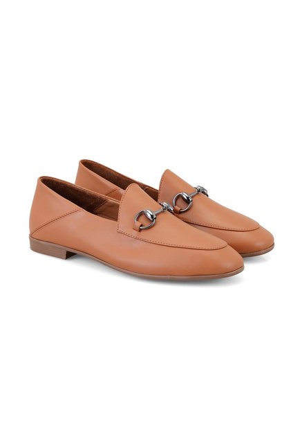 Women's Tan Leather Ballerinas with Buckle Accessories