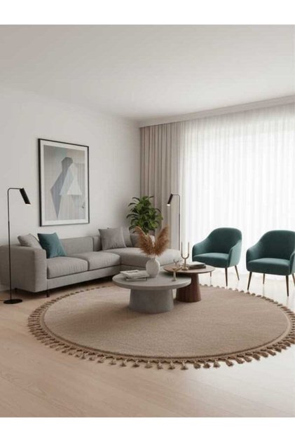 VİZYON POST PELÜŞ PONPON MODERN SAÇAKLI YUVARLAK KAYMAZ HALI