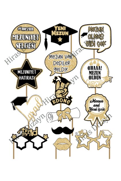 14-Piece Graduation Speech Balloons 14-Piece Handheld Banner Graduation Ceremony Celebration Ornaments Set Party Cards Large Size Gold Glittery Appearance Graduation Party Speech Balloon Set Selfie Glasses