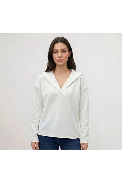 Women's White Scuba Fabric Hooded Sweatshirt