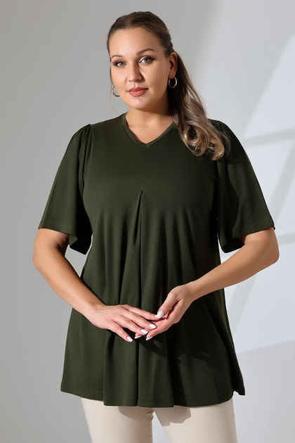 Sanchez Women's Plus Size Front Pleated V-Neck Blouse & Plus Size Blouse - Khaki