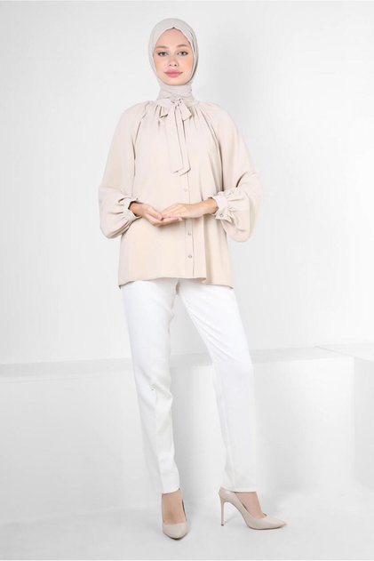 BLUZ 43869 WITH COLLAR BINDING DETAIL