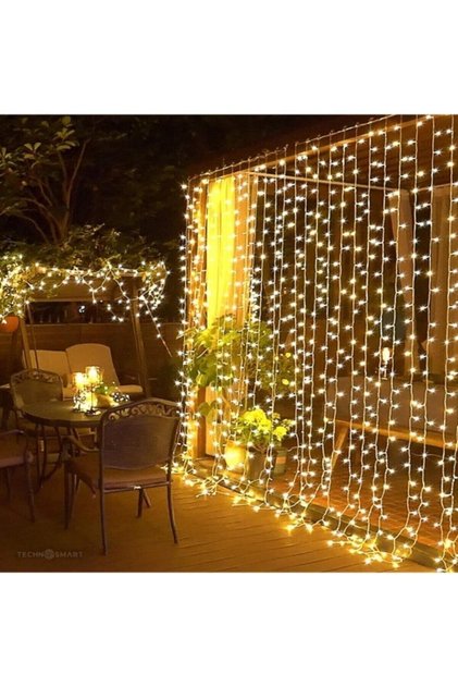 2.5 X 2.5 Metre 8 Fonksiyonlu 10 saçaklı 200 ledli Perde Led Kablolu Fişli Eklenebilir