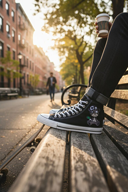 Lideral Unisex Siyah Beyaz Spor Kuromi Korsan Ayıcık Baskılı