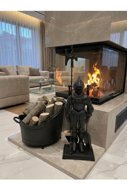 Şömine Odun Kovası+şövalye Maşa Takımı Set