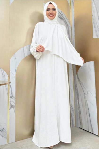 KADIN EKRU FERMUARLI NAMAZ ELBİSESİ T 7583