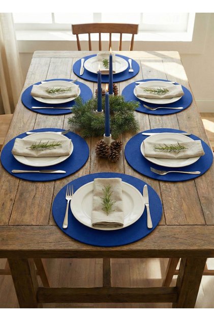 Cobalt Blue American Service 6 Pieces 33X33 Mdf Fabric Dressing Table Tableware Presentation Set