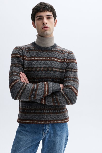 Men's Anthracite Jacquard Crew Neck Sweater