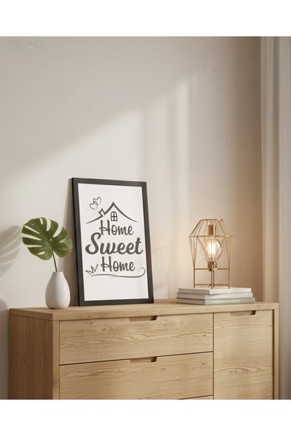 1 Piece Home Sweet Home Written Wooden Black Frame Look Mdf Table