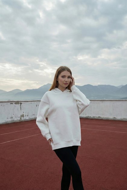 Cotton Hooded 3 Thread Ribbed Thick Oversize Sweatshirt