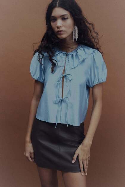 Tie-front blouse