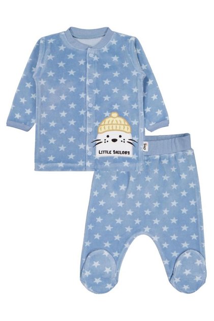 Star Print and Seal Embroidery 1-9 Month Pajama Set - Blue