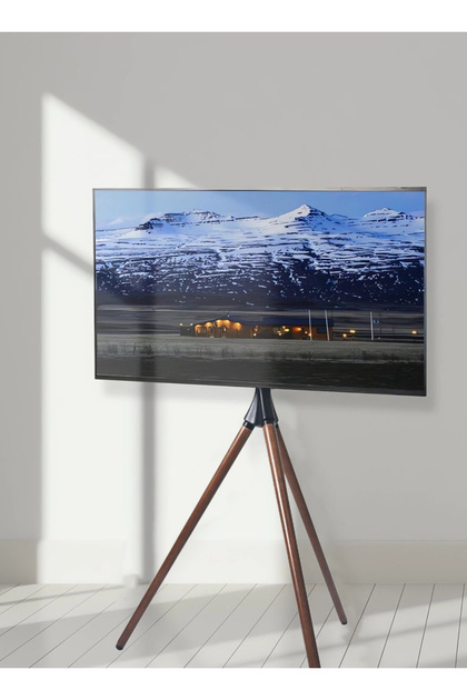Leon Home Art TV Stand with Black Walnut Triangular Base, Elegant Design for Studio and Display Arts