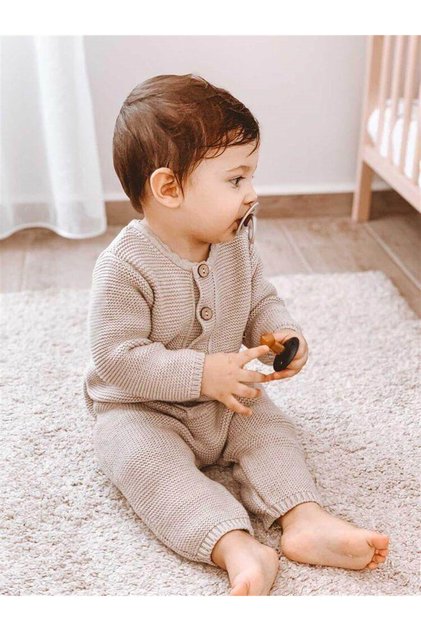 Şık Bebek Bej Triko Linksli Tulum