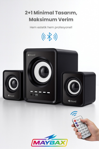 Bluetooth Hoparlör 3.5mm Jack Kablolu Bilgisayar Hoparlörü Müzik 2+1 Ses Sistemi Radyolu Usb Speaker