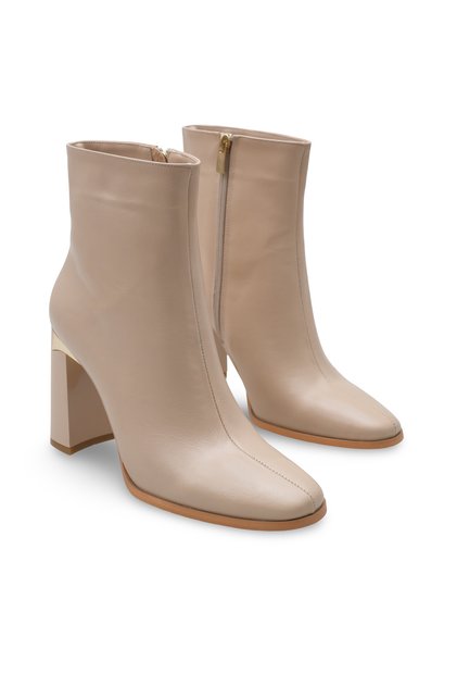 Women's Winter Square Toe 9.5 cm Thick Heeled Patent Leather Boots – Modern Design with Gold Detail