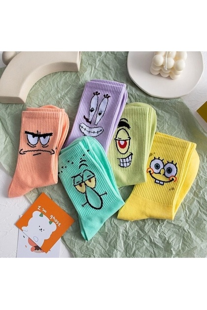 5-Piece Patterned College Sock Set Sponge Bob College