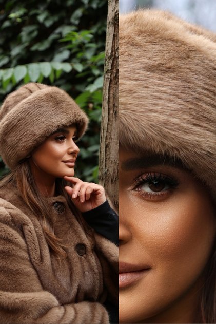 Premium British Royal Style Kalpak Hat Women's Winter Beanie Plush Faux Fur - Mink Earth