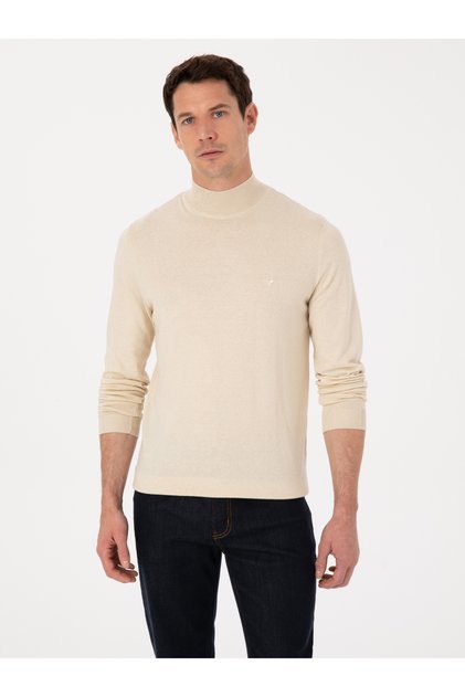Beige Slim Fit Cotton Blend Half Turtleneck Knitwear Sweater 50318619-Vr011