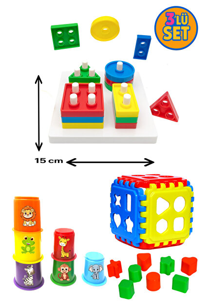 toysnet 3'lü Eğitici Oyuncak Seti – Puzzle Küp Bultak, Vida, somun