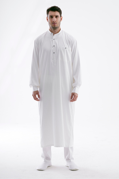 Men's Wide Cut Cellabiye – Hajj Umrah & Daily Wear – Cotton-Viscose – White