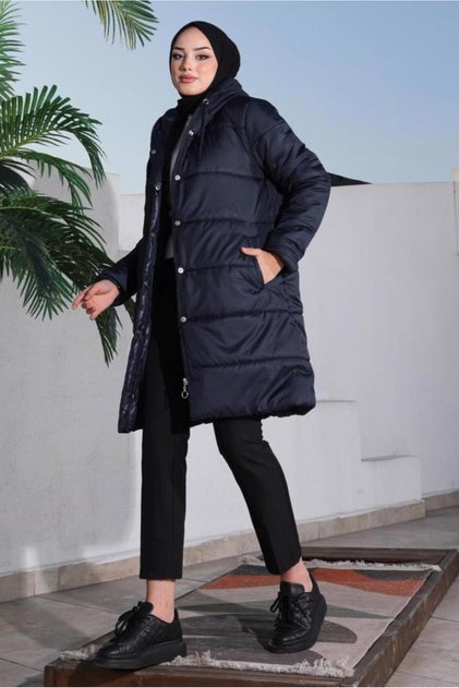 KADIN LACİVERT CEPLİ ŞİŞME MONT T 5444