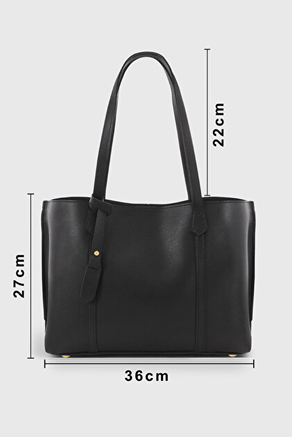 Housebags Kadın Üç Bölmeli Siyah Deri Görünümlü Shopper Çanta 269