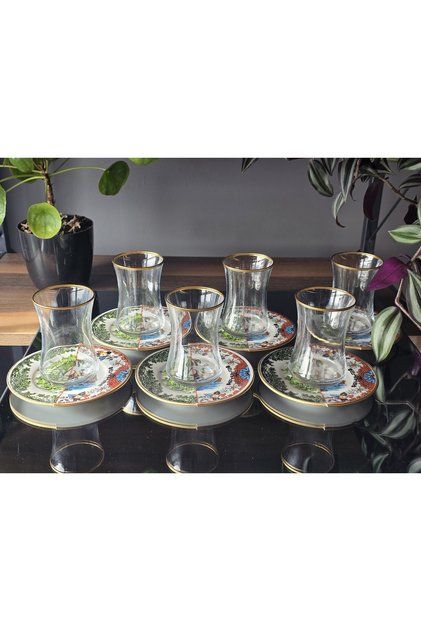 Handmade Crystal Hybrid - Double Patterned Tea Set for 6-6 People