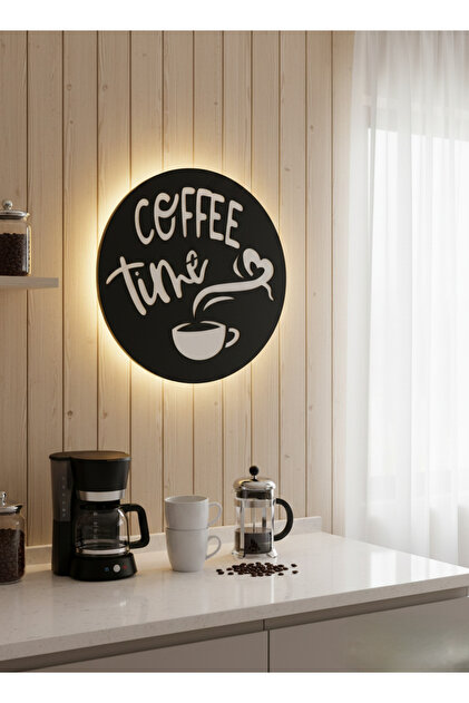 Murat Lazer Siyah Ahşap Coffee Time Duvar Dekoru, Mutfak Kahve