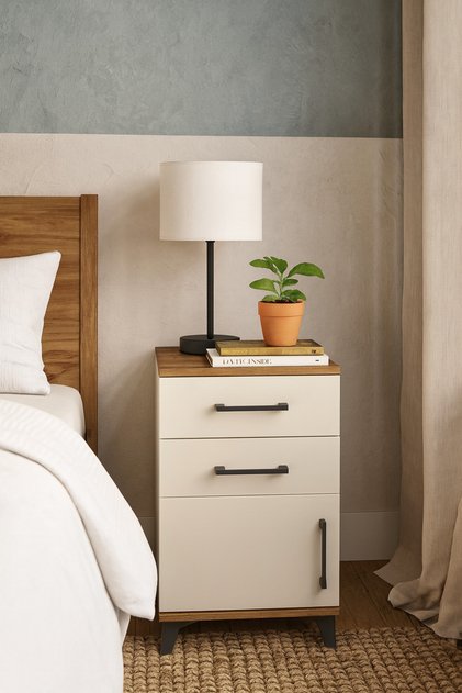 Arges Yatak Odası Komodini Raflı 2 Çekmeceli Ofis Banyo Dolabı 44x30x80 Çam-Aytaşı