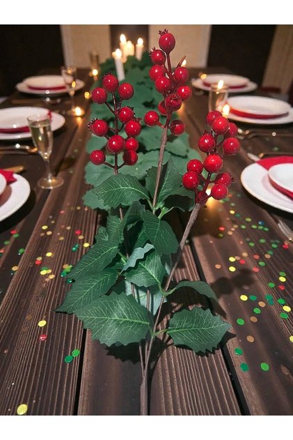 4 Pieces 60 cm Kokina and Leafed Christmas Ornament with 3 Branches and Leaves Decoration T1124