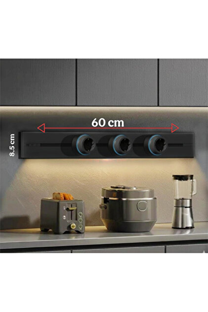 Raylı Priz 60 CM Işıklı USB Type-C USB A - 3 adet Priz
