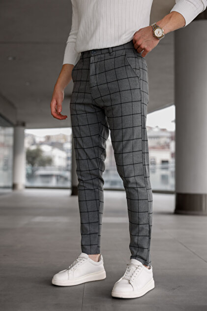Ser Joven Men's Smoked Slim Fit Plaid Fabric Trousers- Trendyol Ser Joven Men's Smoked Slim Fit Plaid Fabric Trousers- Trendyol