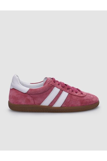100% Genuine Leather Dark Pink Lace-Up Women's Sneaker