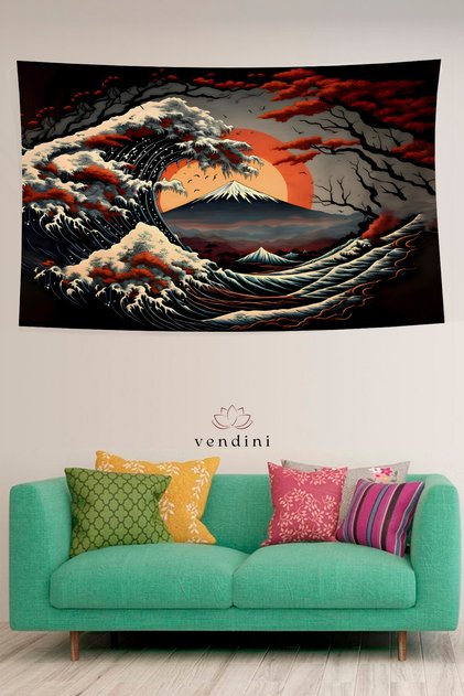 Waves in Japanese Sea Wall Cloth Wall Tapestry Wall Tapestry