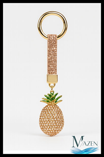 新品✨NEW TOP CHARM PINEAPPLE MAZEN Kahve Kristal Taşlı Ananas Figürlü Lüks Anahtarlık Charm ve